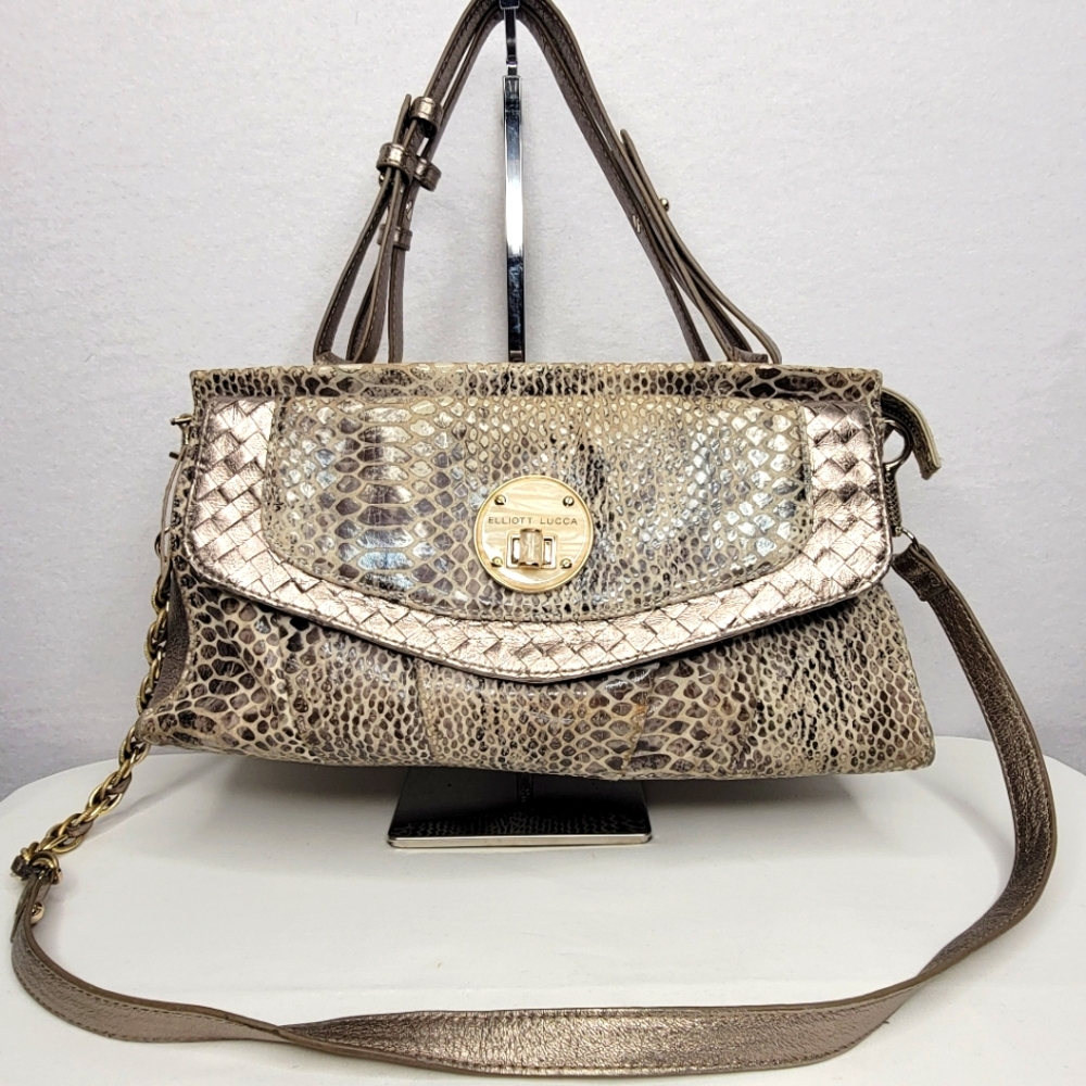 Elliott Luca Brown Snake Print Leather Women's Bag. P206